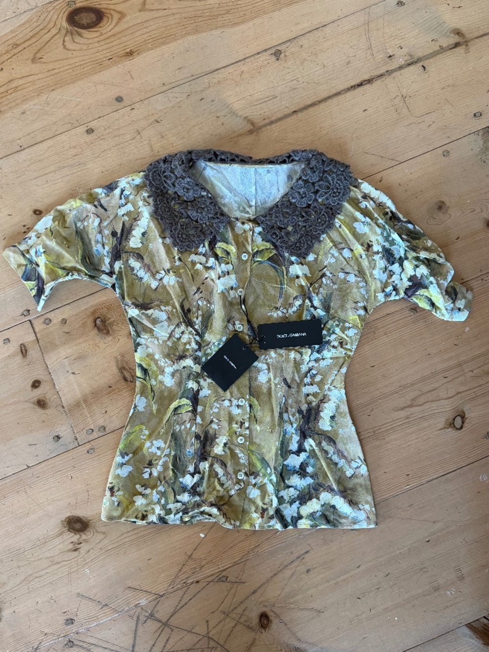 NEW DOLCE & GABBANA SILK CREPE DOLMAN SHORT SLEEVE W/ KNIT COLLAR